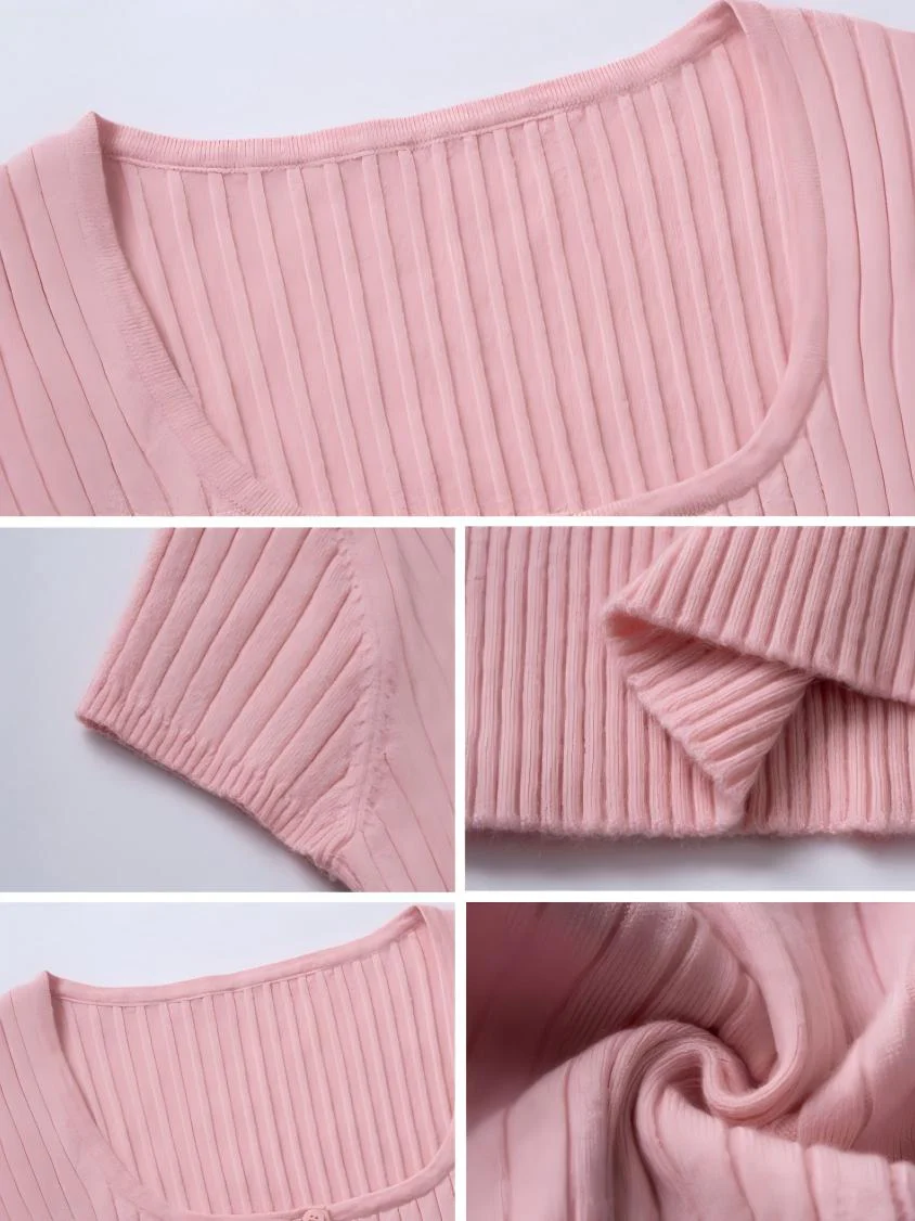 Ribbed U-button Short-sleeved T-shirt - Image 6