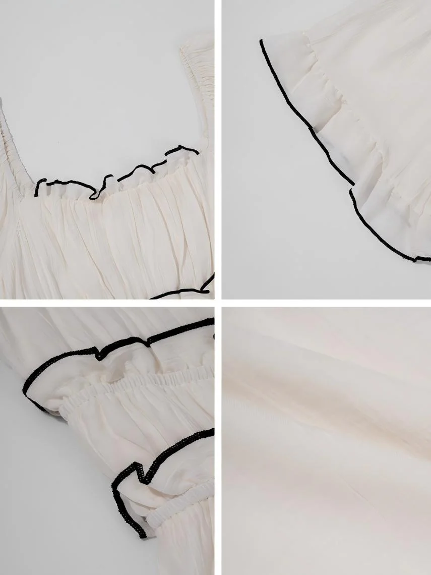 Square Neckline Ruffled Short-sleeved Long Dress - Image 12