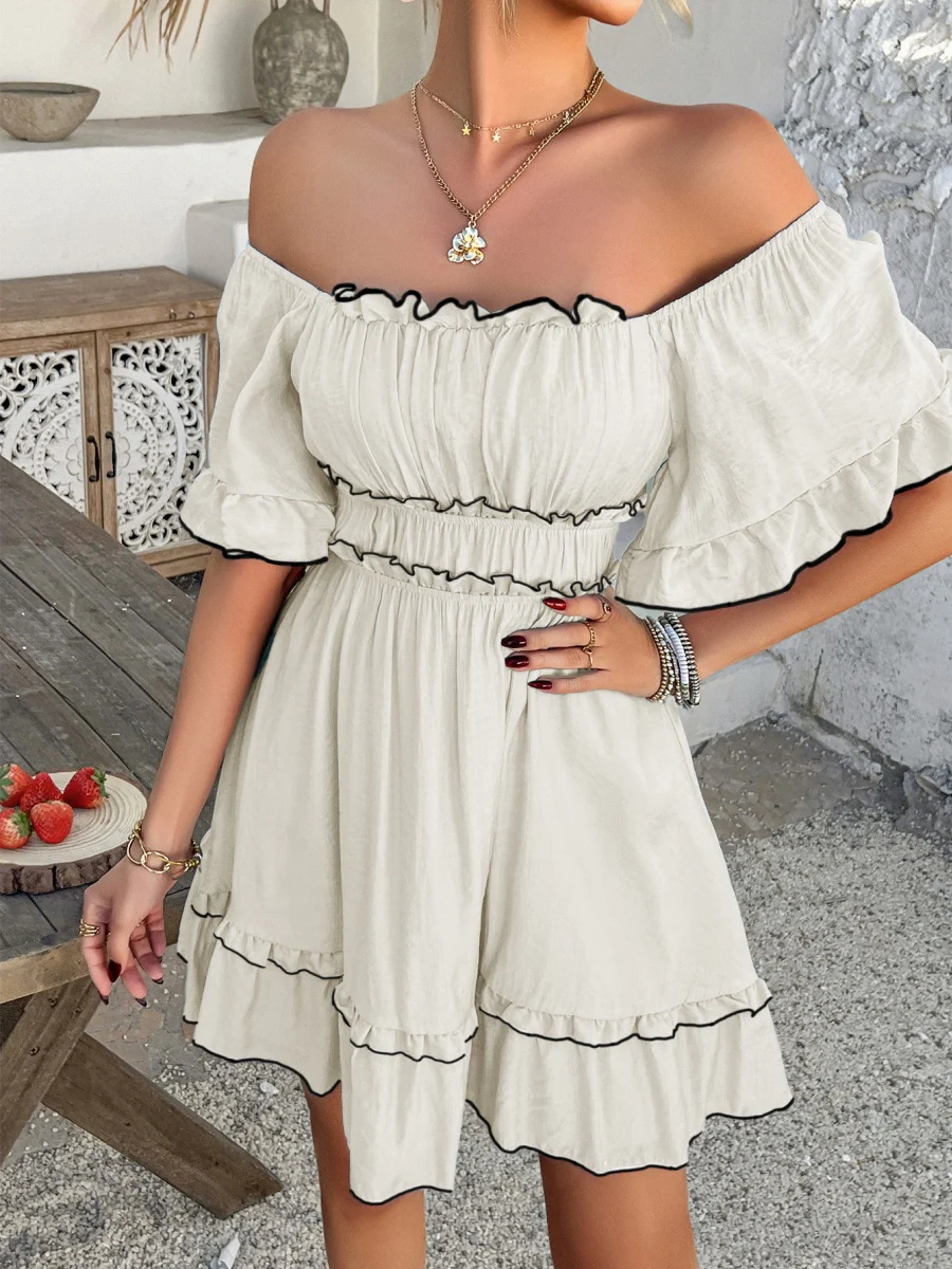 Square Neckline Ruffled Short-sleeved Long Dress - Image 7