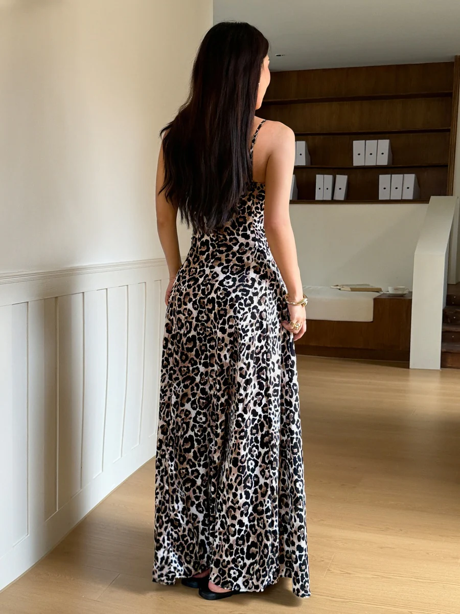 Leopard Print Spaghetti Strap Maxi Dress - Image 5