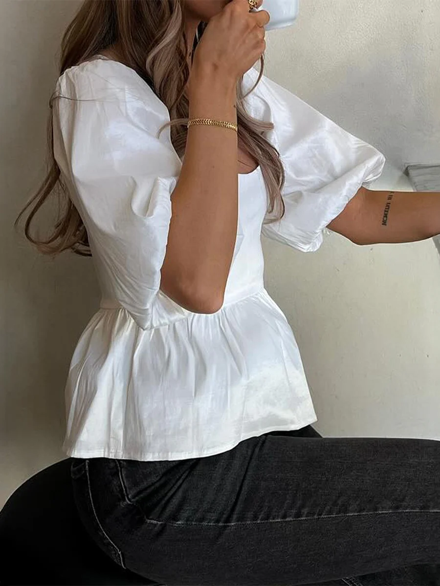 White Puff Sleeves T-shirts - Image 2