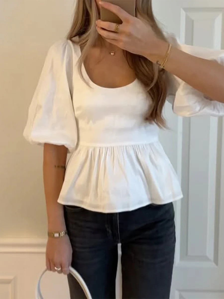White Puff Sleeves T-shirts - Image 3