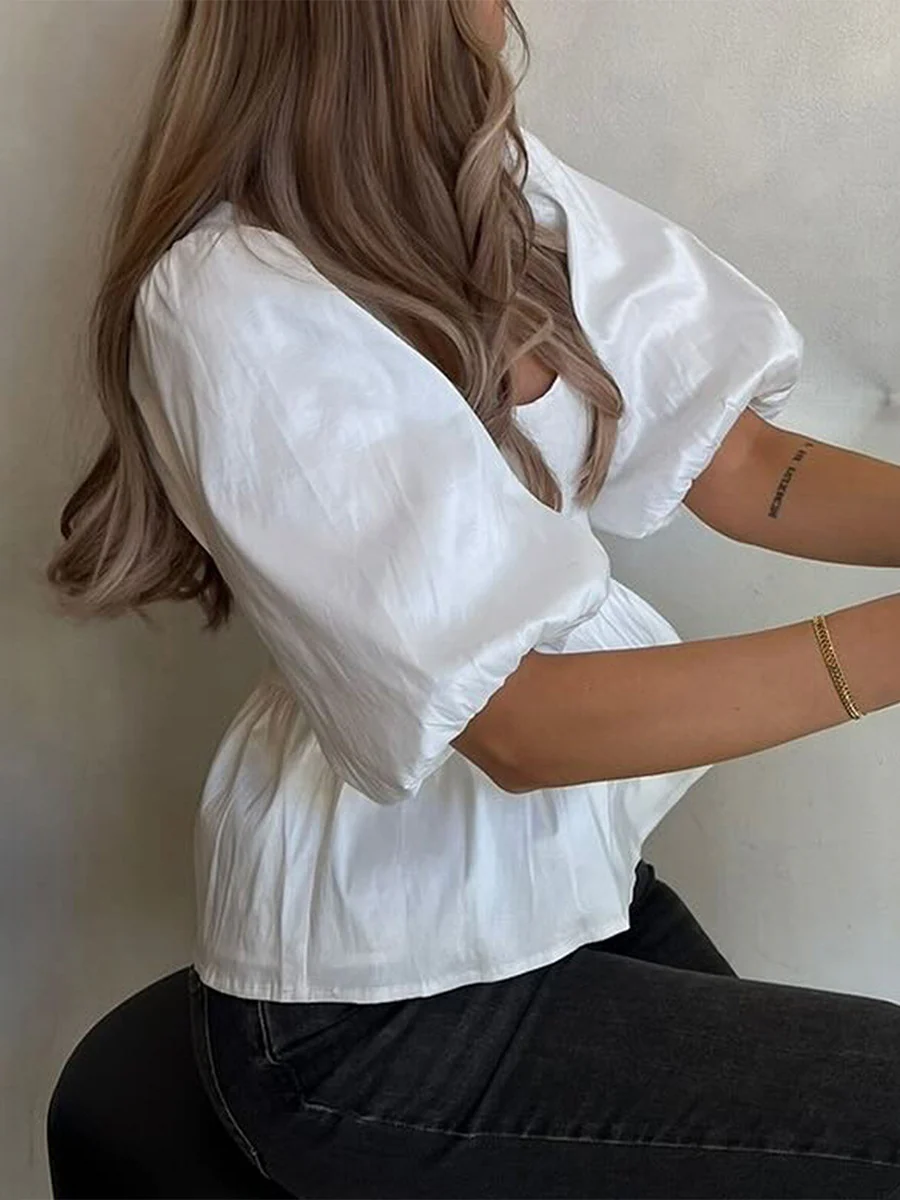 White Puff Sleeves T-shirts - Image 4