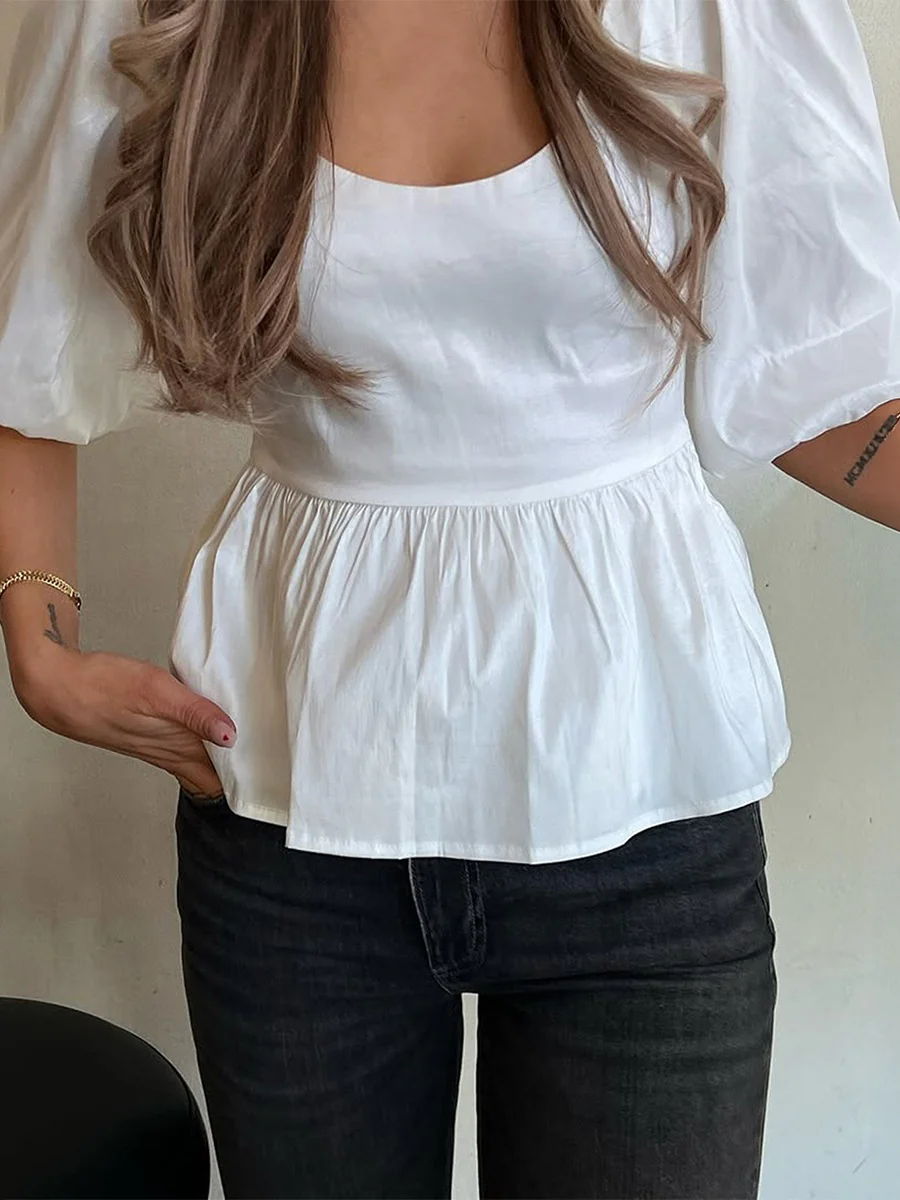 White Puff Sleeves T-shirts - Image 5