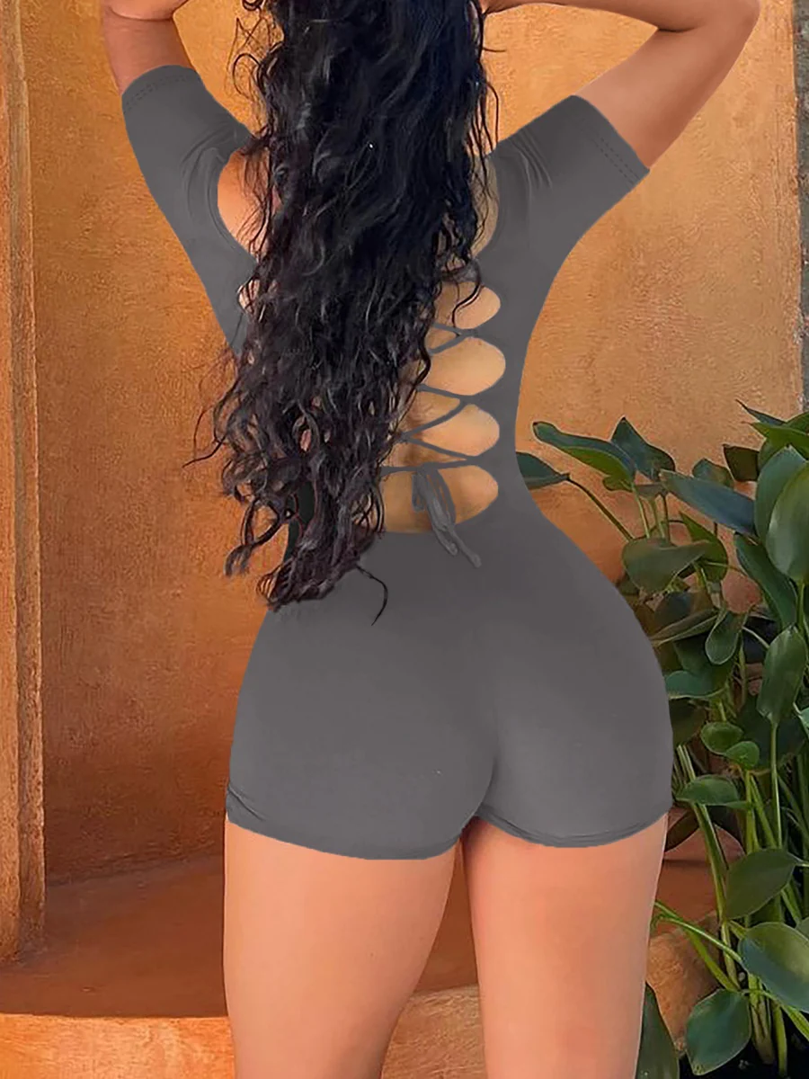 Short-sleeved Bodysuit With Open Back And Tie