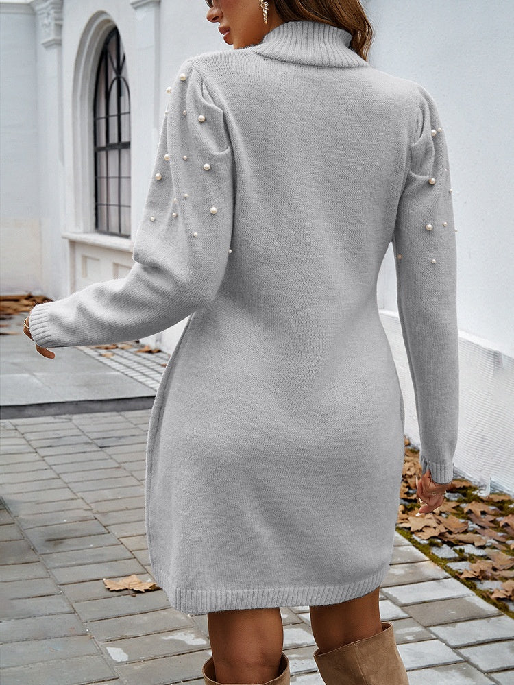 High-neck Bodycon Sweater Short Dress - Image 10