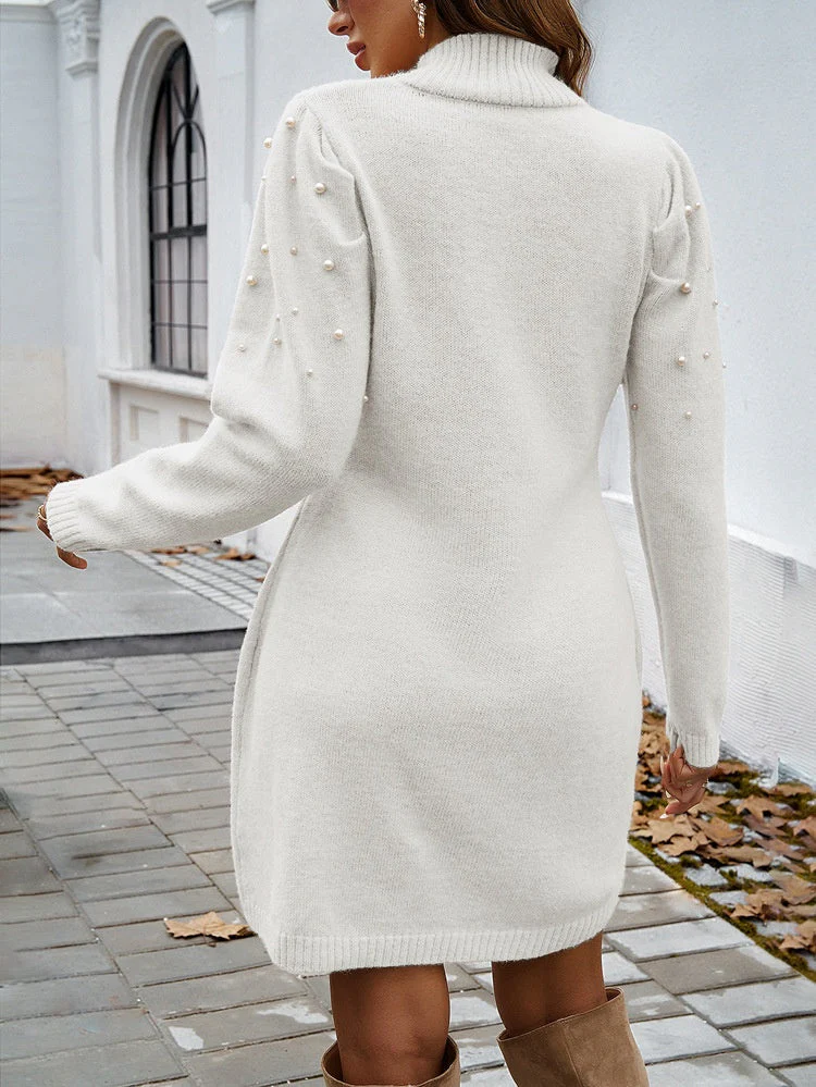 High-neck Bodycon Sweater Short Dress - Image 14