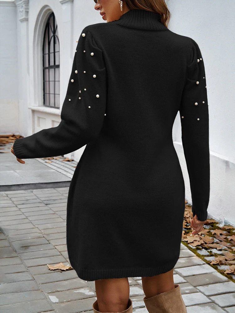 High-neck Bodycon Sweater Short Dress - Image 19