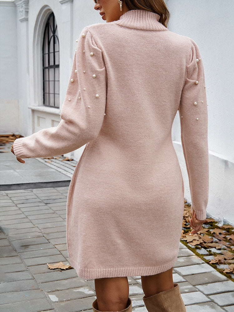 High-neck Bodycon Sweater Short Dress - Image 7