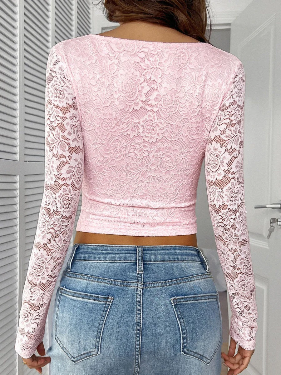 Simplicity Lace V-neck Long Sleeve T-shirts - Image 10