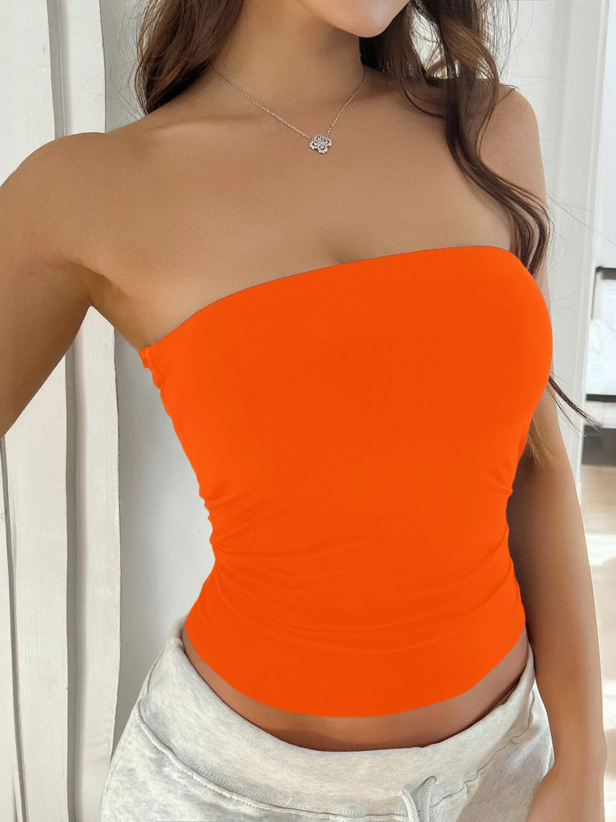 Tight-fitting Solid Color Backless Knitted Strapless Top - Image 21