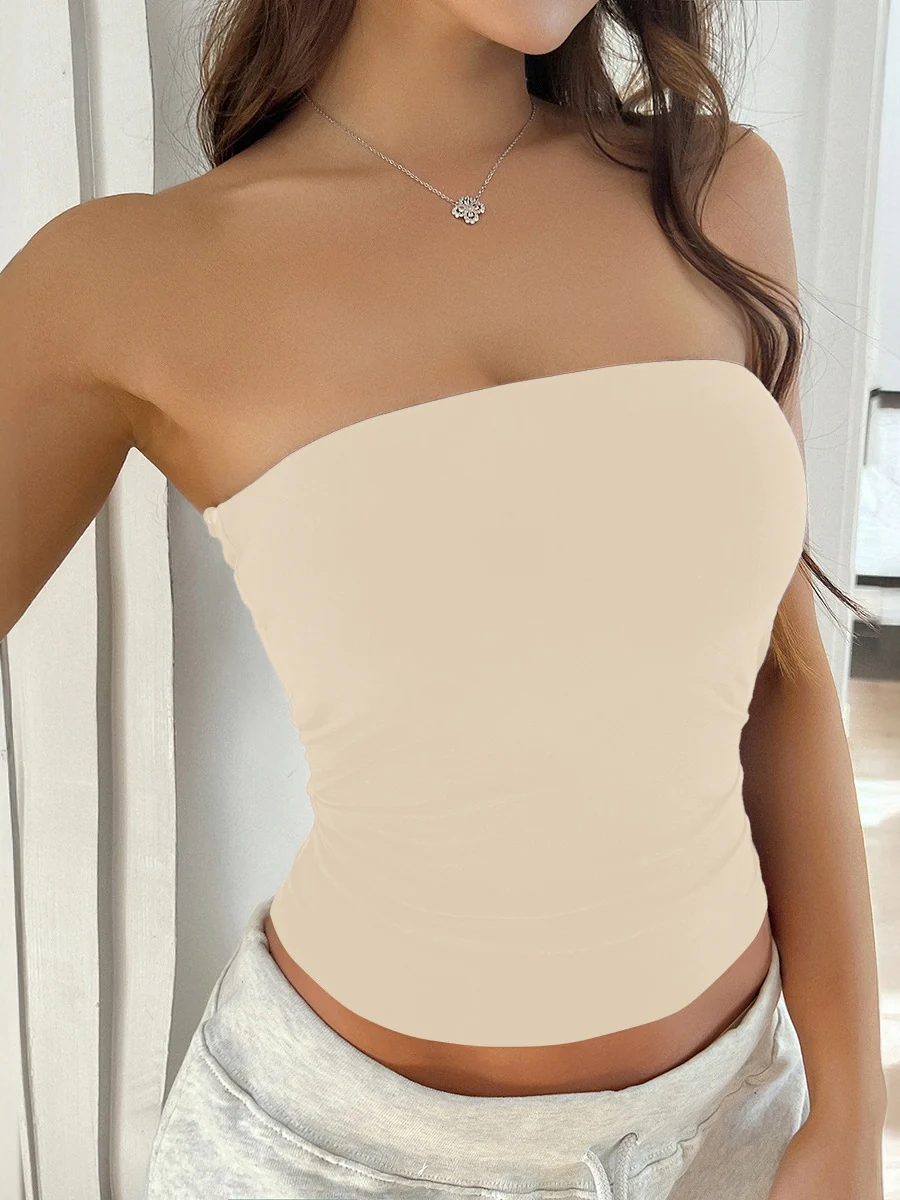 Tight-fitting Solid Color Backless Knitted Strapless Top - Image 26
