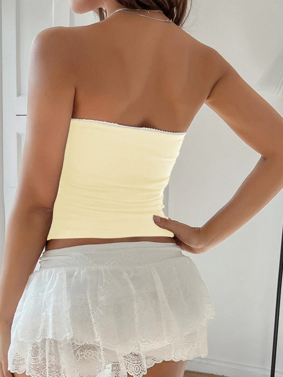Lace Solid Color Strapless Top - Image 17