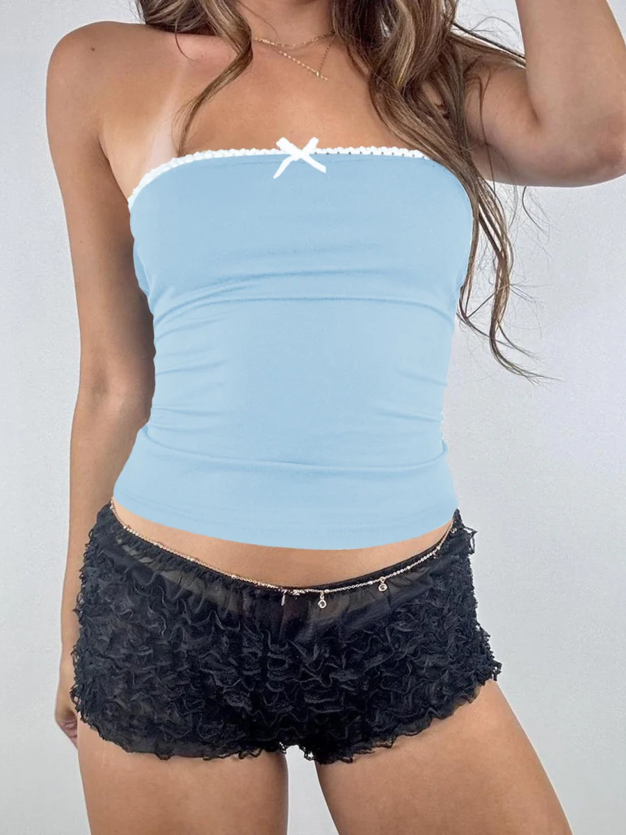 Lace Solid Color Strapless Top - Image 18