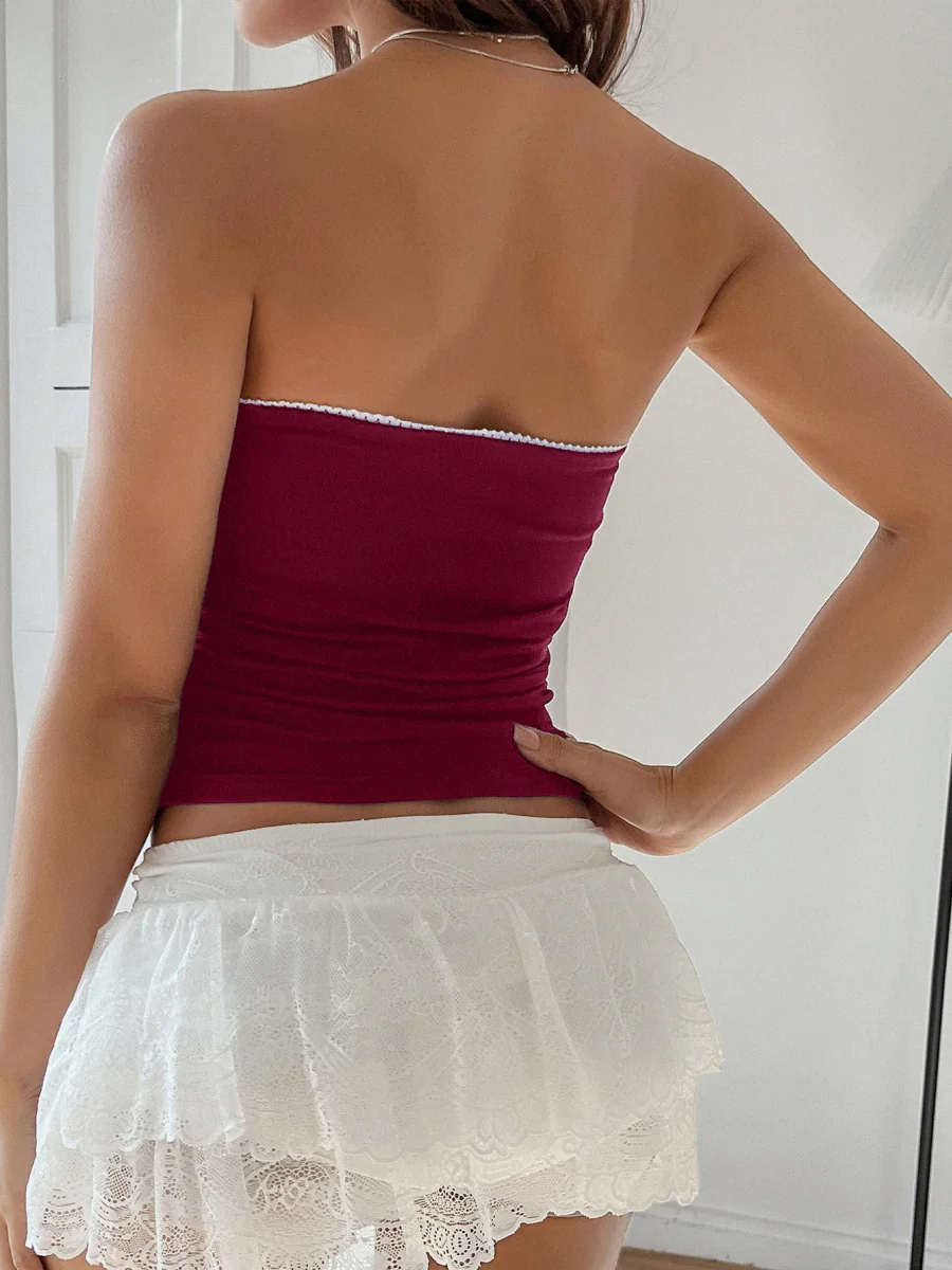 Lace Solid Color Strapless Top - Image 24