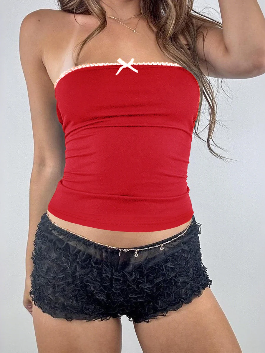 Lace Solid Color Strapless Top - Image 25