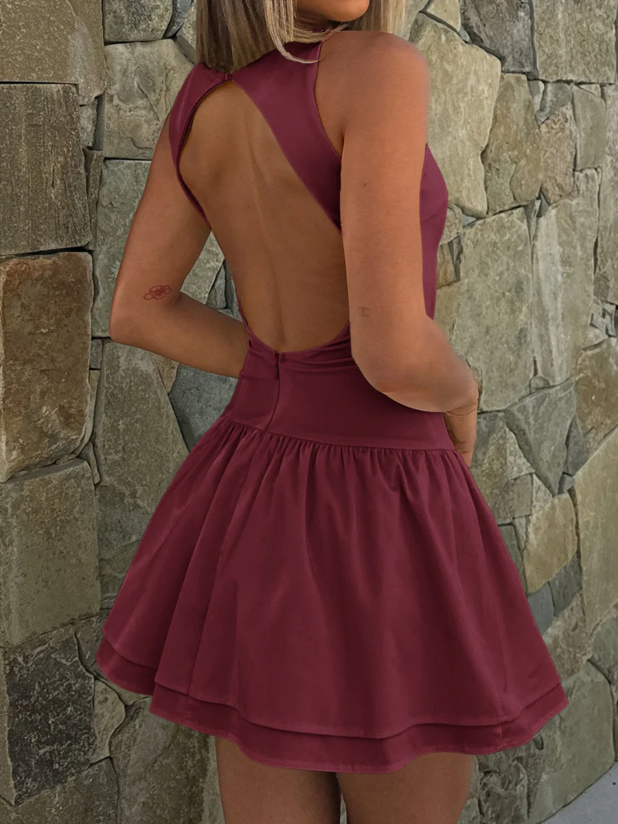 Backless Solid Color Mini&Short Dresses - Image 13