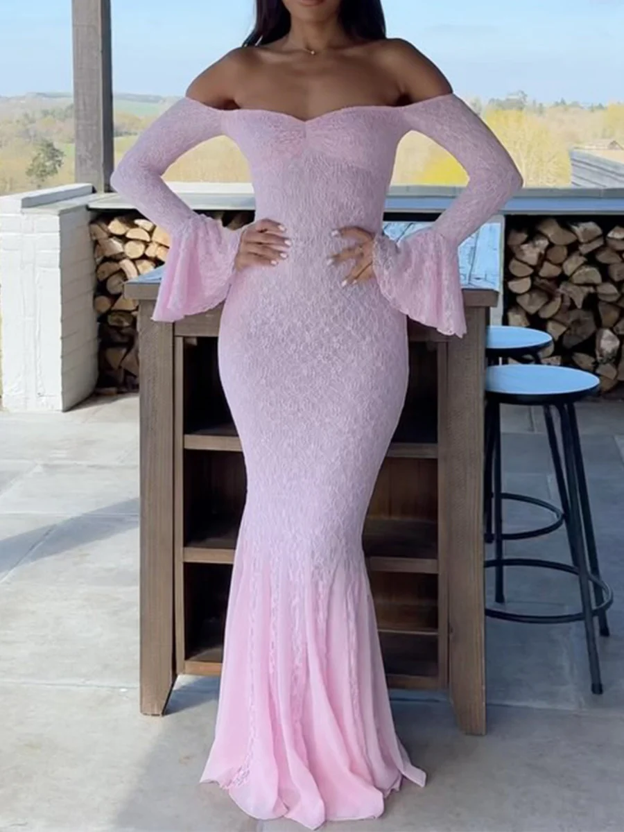 Lace Off-shoulder Long Dress - Image 3
