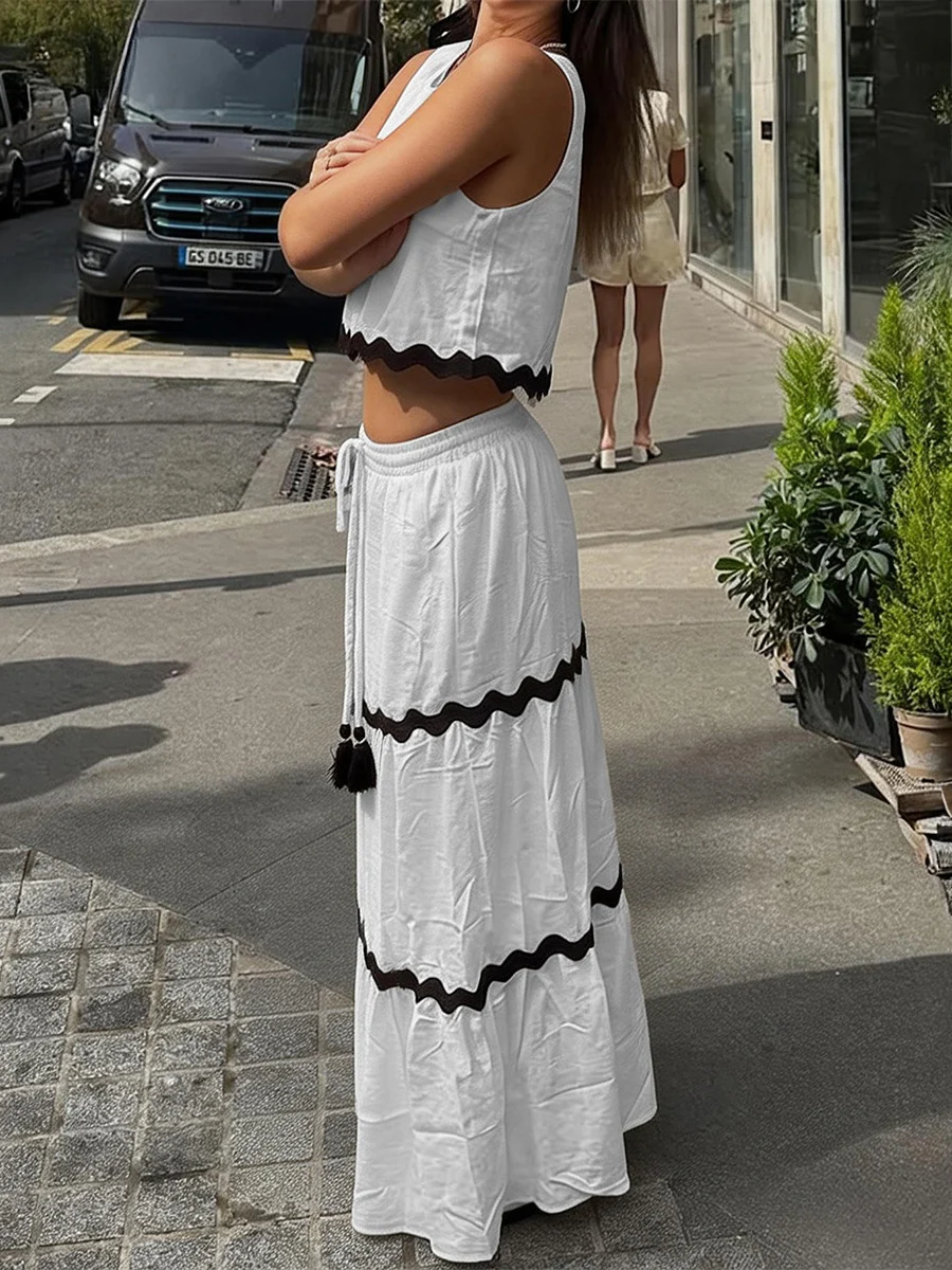 White Vacation Casual Vest Dress Two-piece Set - Image 2