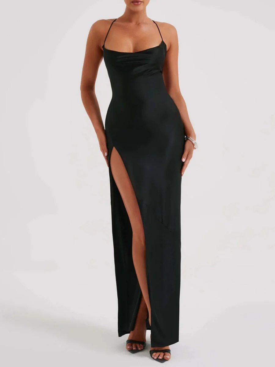 Satin High Slit Backless Camisoles Maxi Dresses - Image 11
