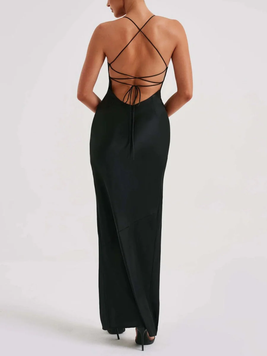 Satin High Slit Backless Camisoles Maxi Dresses - Image 13