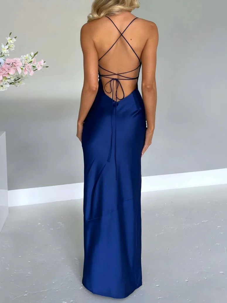 Satin High Slit Backless Camisoles Maxi Dresses - Image 2