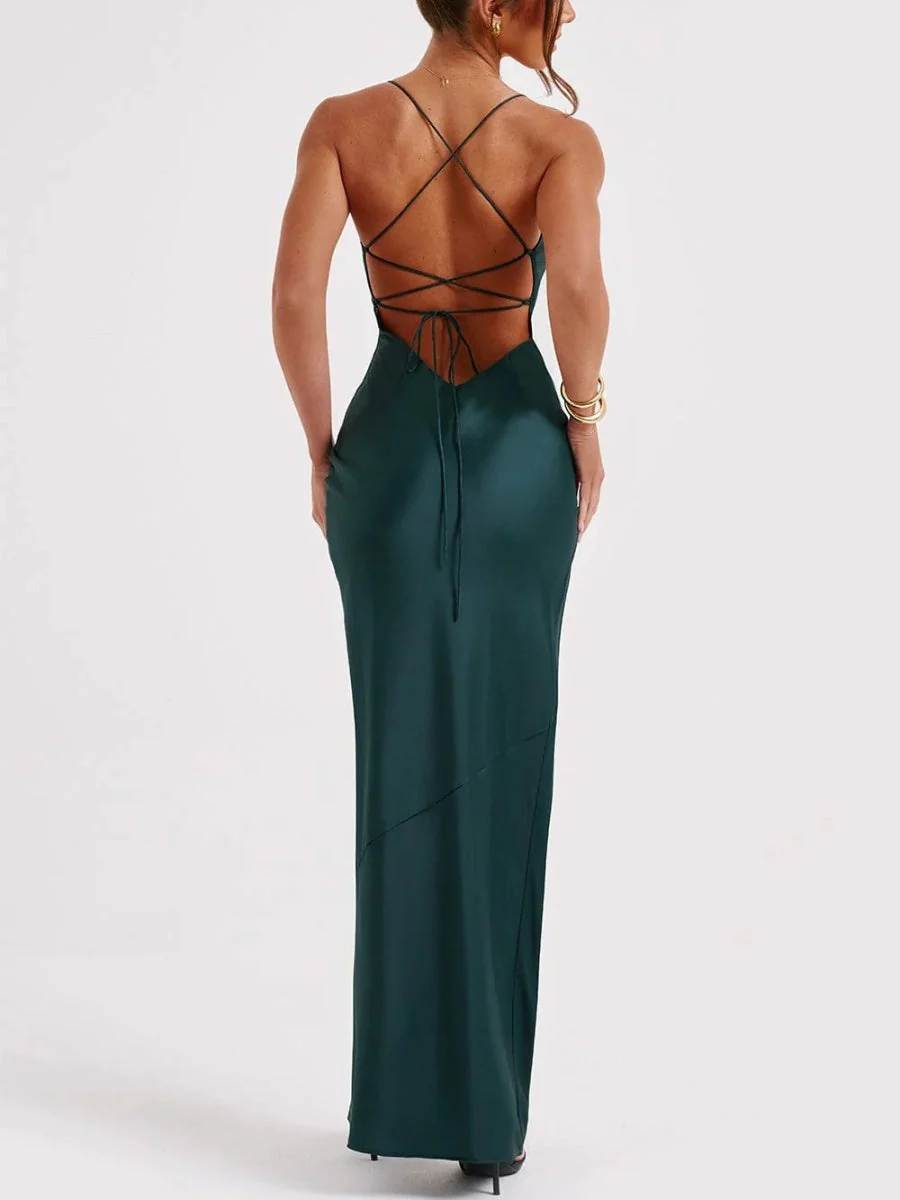 Satin High Slit Backless Camisoles Maxi Dresses - Image 24