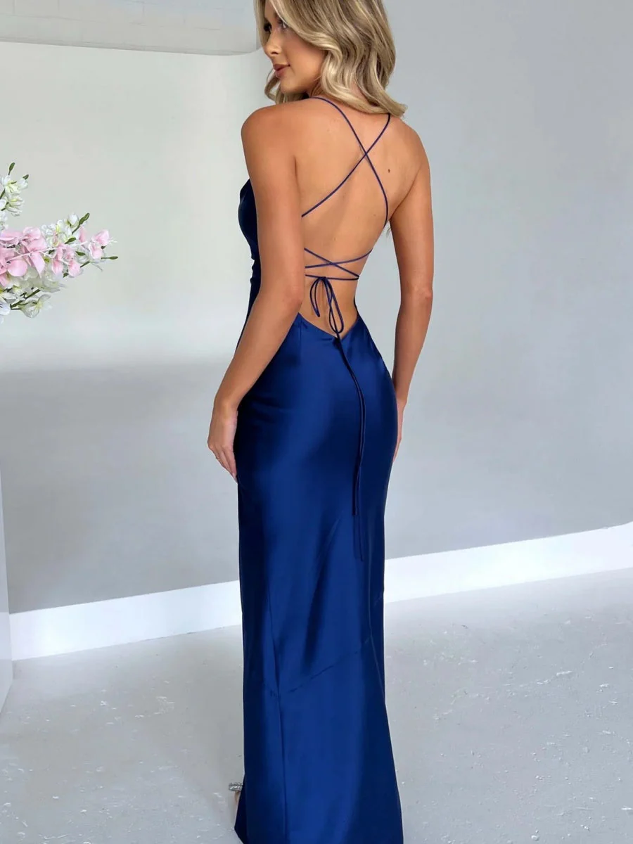 Satin High Slit Backless Camisoles Maxi Dresses - Image 4