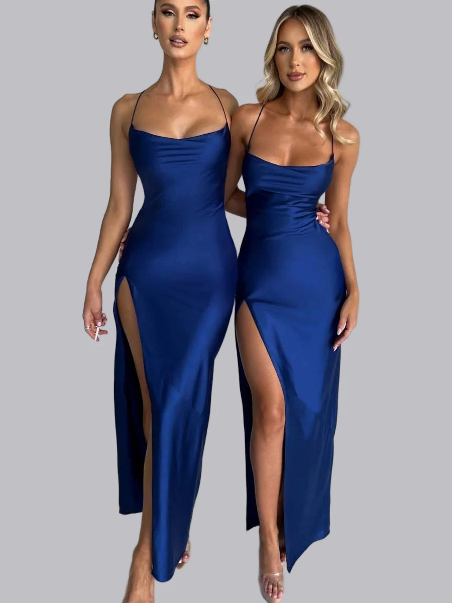 Satin High Slit Backless Camisoles Maxi Dresses - Image 6