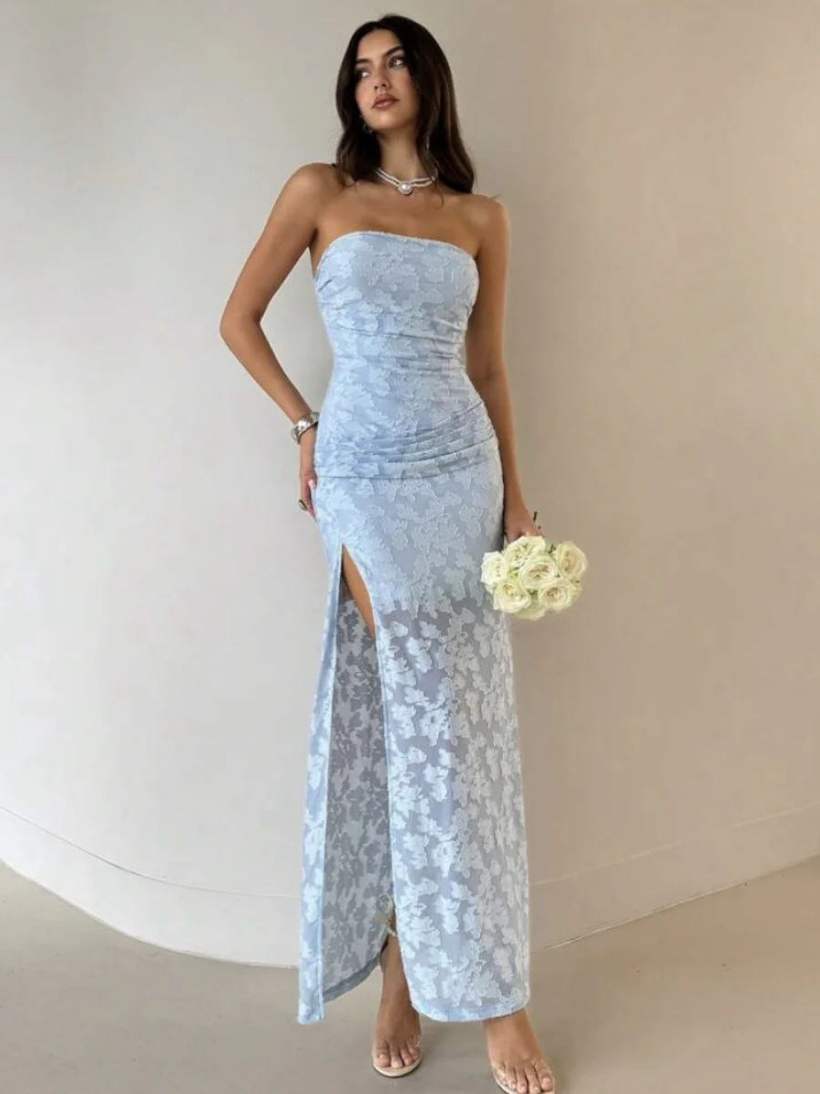 Strapless, Form-fitting, Backless, High-slit Long Dress - Image 5