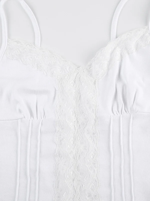 Deep V-neck Solid Color Lace Trim Split Camisole - Image 10
