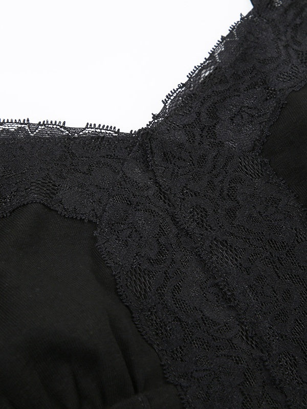 Deep V-neck Solid Color Lace Trim Split Camisole - Image 5