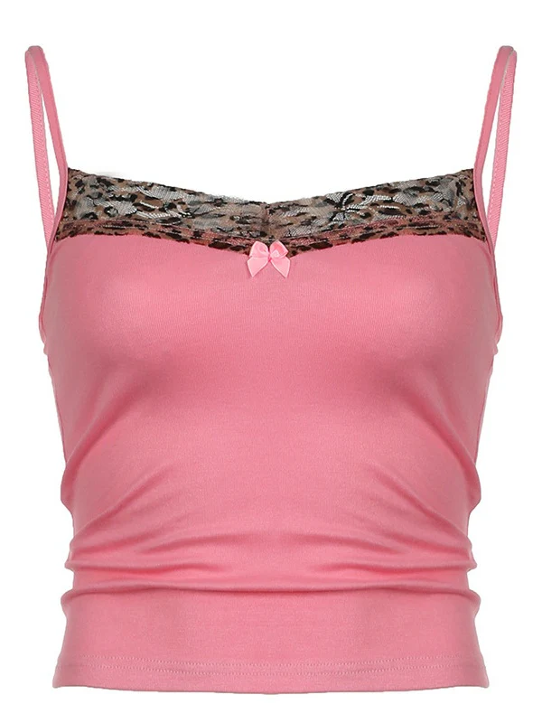 Pink Leopard Print Patchwork Lace Camisole - Image 5