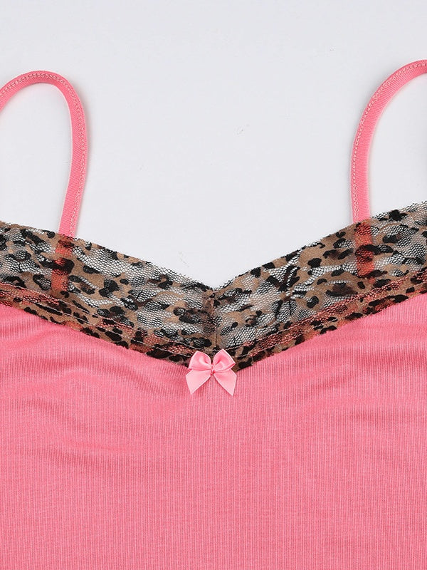 Pink Leopard Print Patchwork Lace Camisole - Image 6