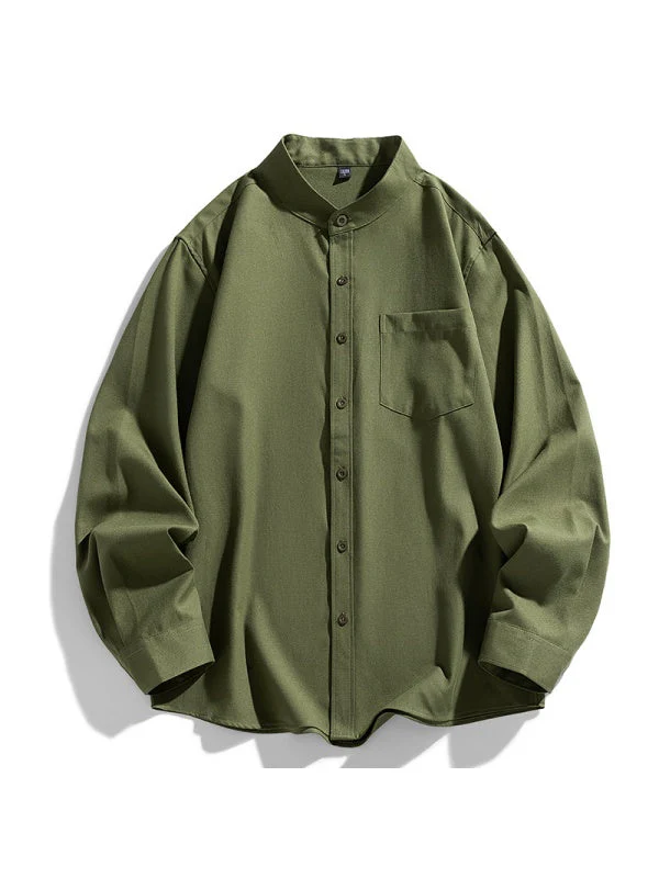 Liber Summer Men's Pocket decoration Solid Color Shirts - Image 7