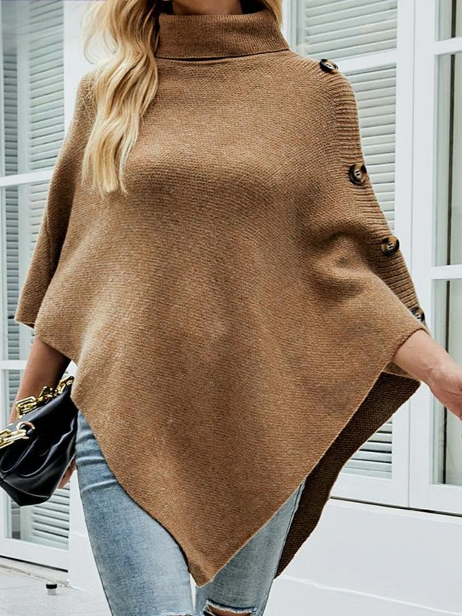 Solid Color Turtleneck Shawl Cloak Sweaters - Image 2