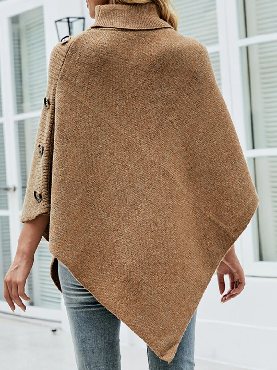 Solid Color Turtleneck Shawl Cloak Sweaters - Image 4