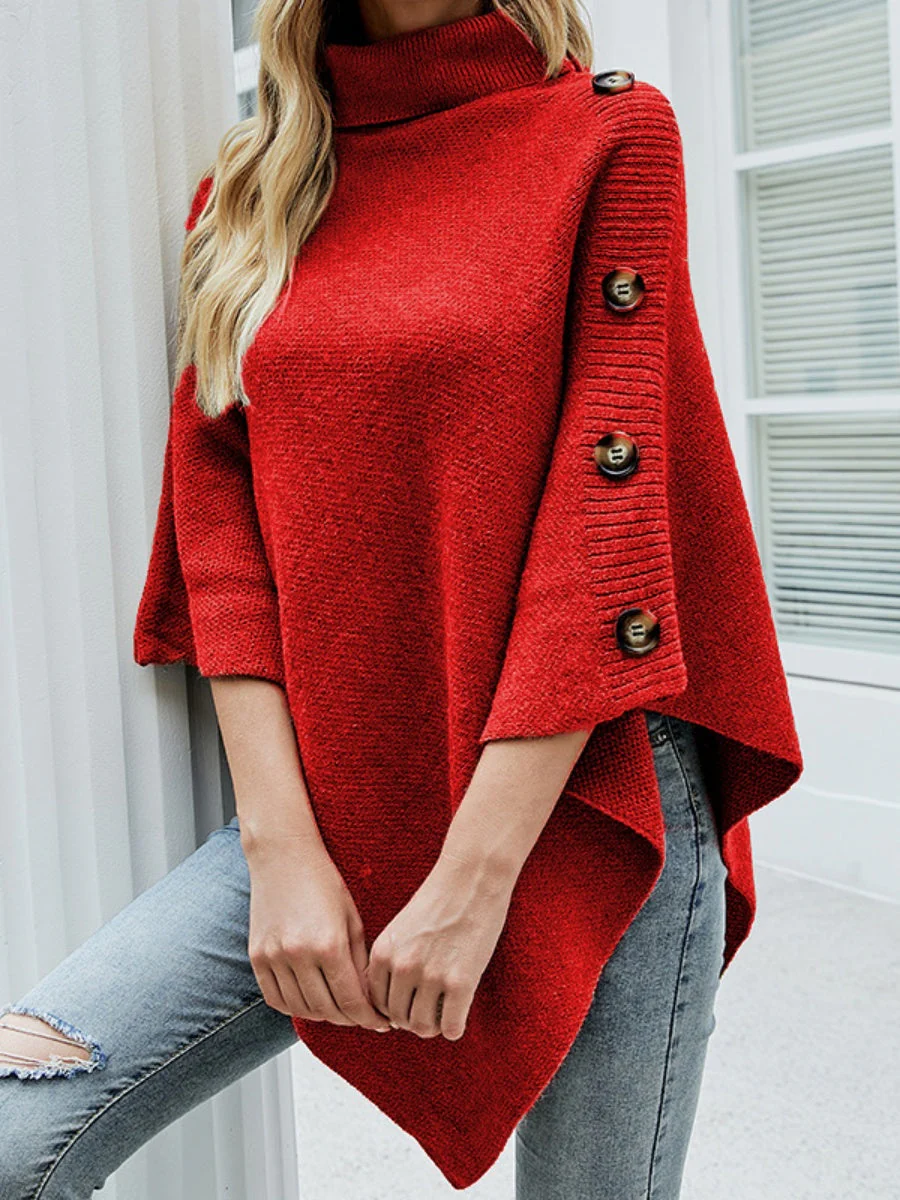 Solid Color Turtleneck Shawl Cloak Sweaters - Image 8