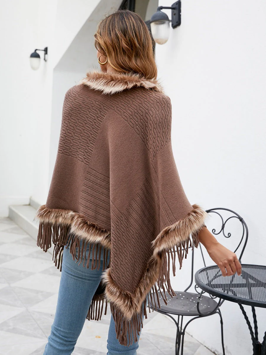 Knitting Tassel Hood Loose Cloak Shawl Sweaters - Image 4