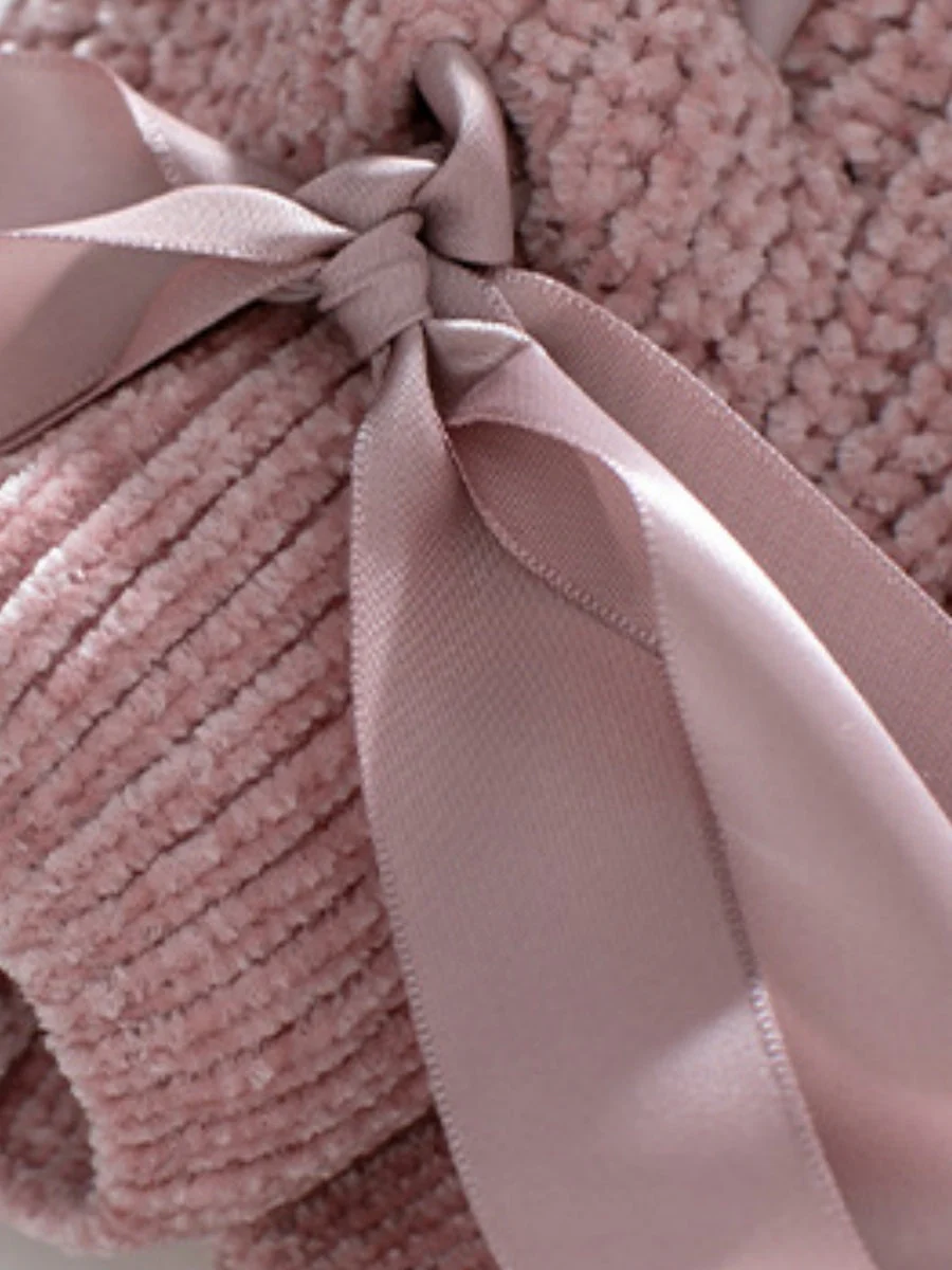Lace Up Bow Long Sleeve Knitting Pullover Sweater - Image 5