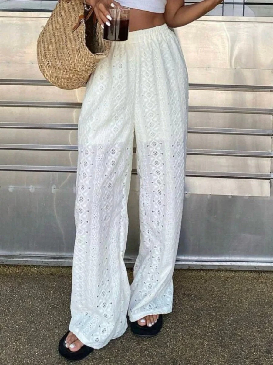 Lace High waist Straight Pants - Image 3