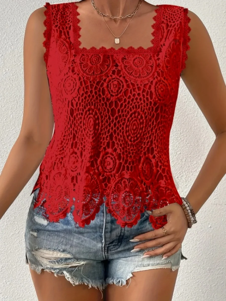 Square Neck Heavy-duty Crochet Openwork Flower Vest - Image 7