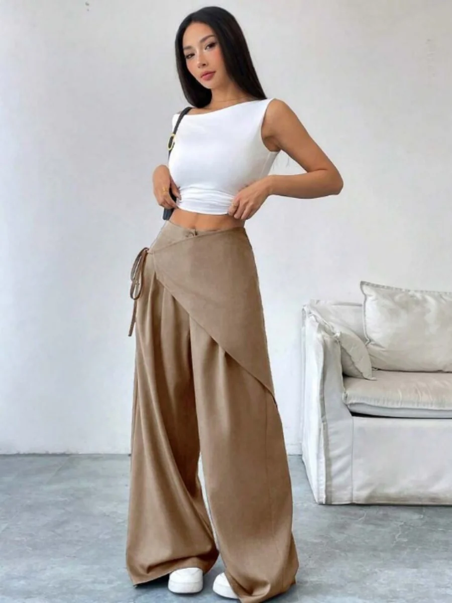 Button-up Slimming Wide-leg Trousers - Image 11