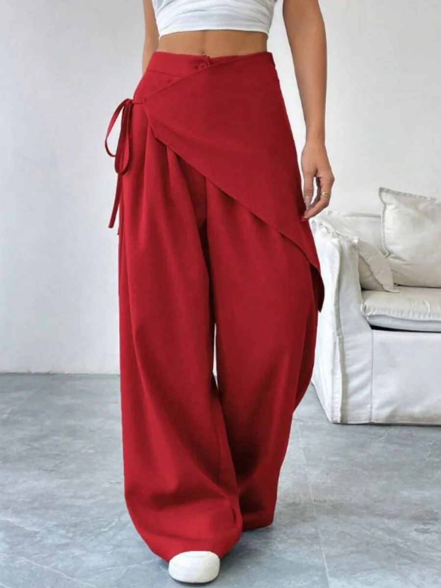 Button-up Slimming Wide-leg Trousers - Image 12