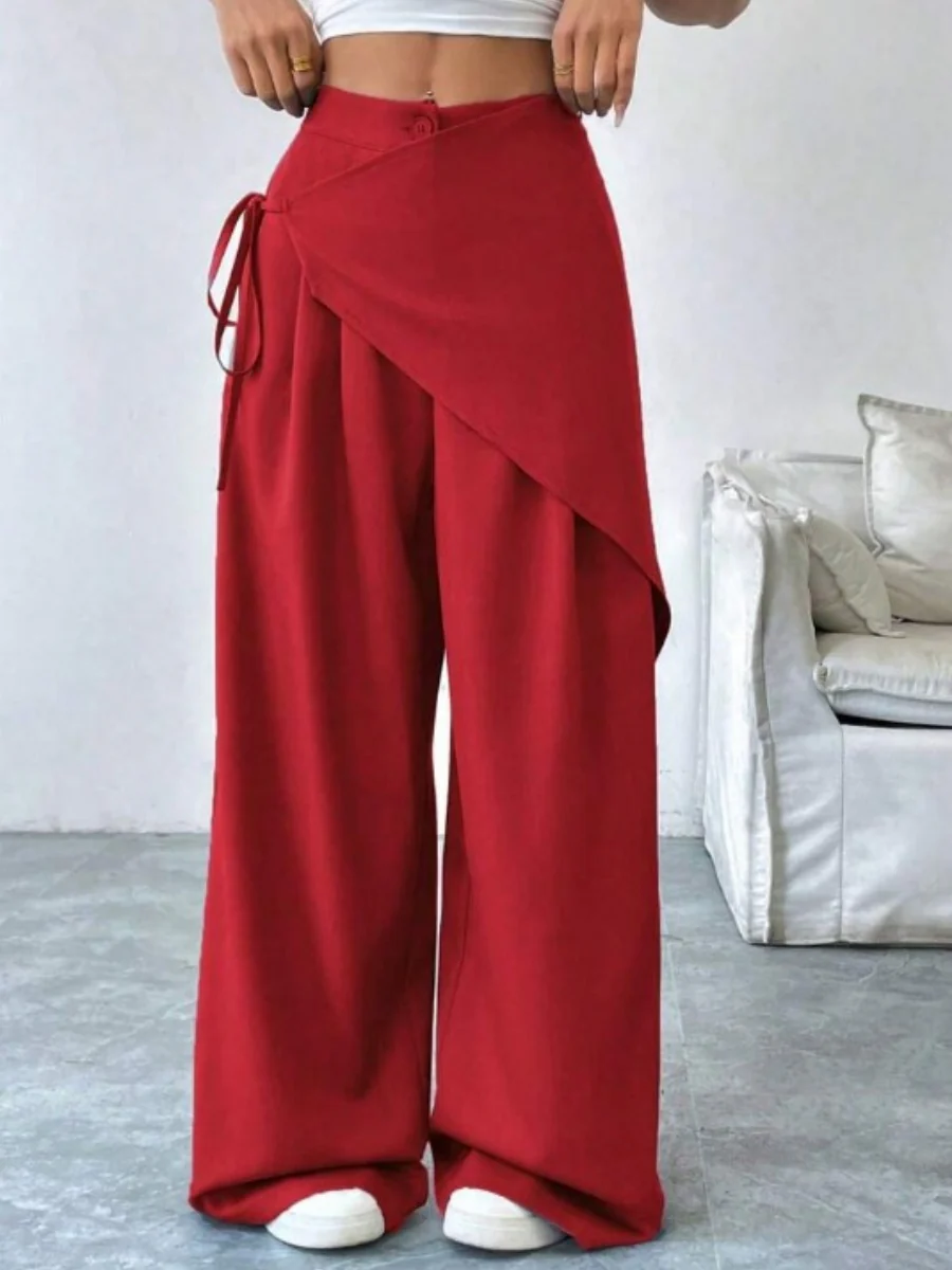 Button-up Slimming Wide-leg Trousers - Image 14