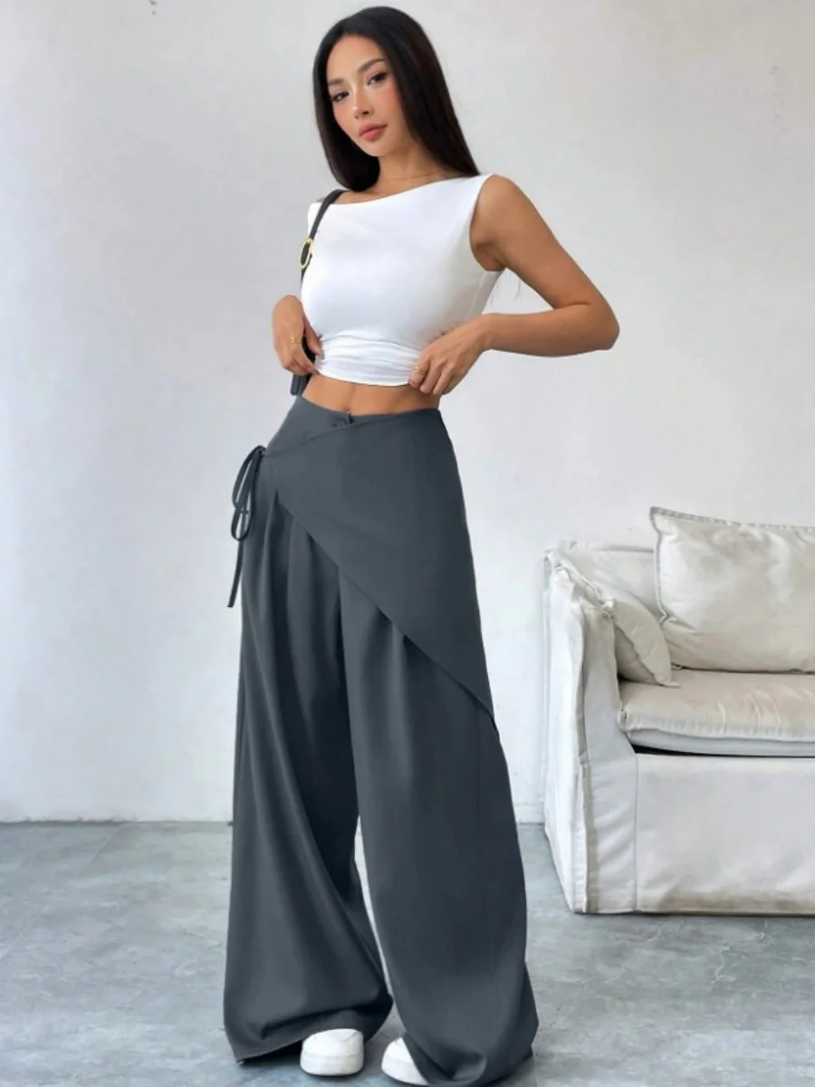 Button-up Slimming Wide-leg Trousers - Image 3