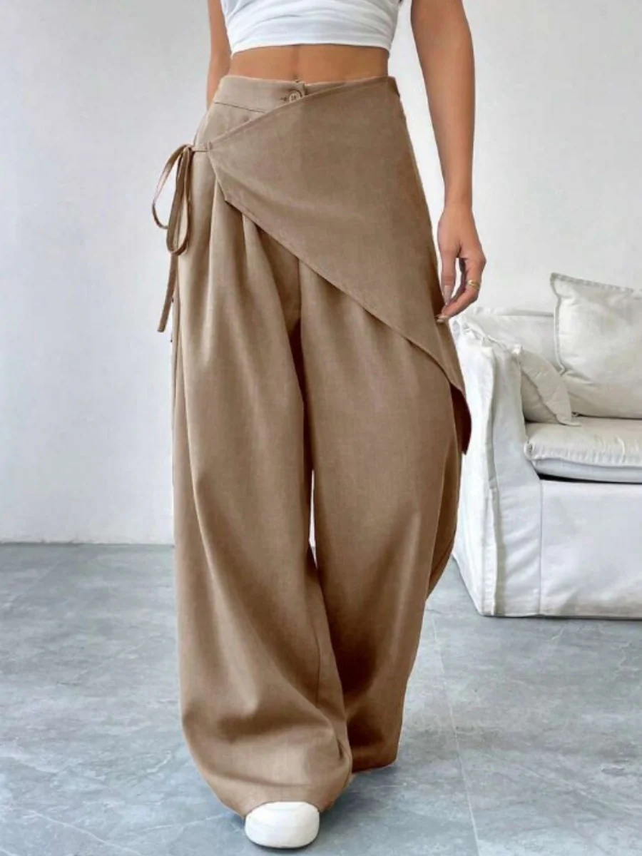 Button-up Slimming Wide-leg Trousers - Image 9