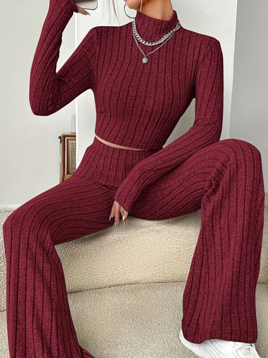 Mock Neck Slim Fit Knitted Two-Piece Set - Image 13