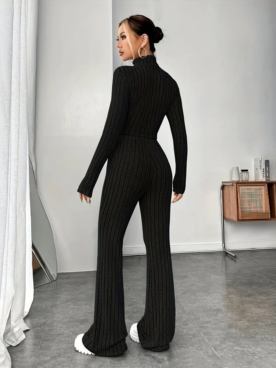 Mock Neck Slim Fit Knitted Two-Piece Set - Image 15