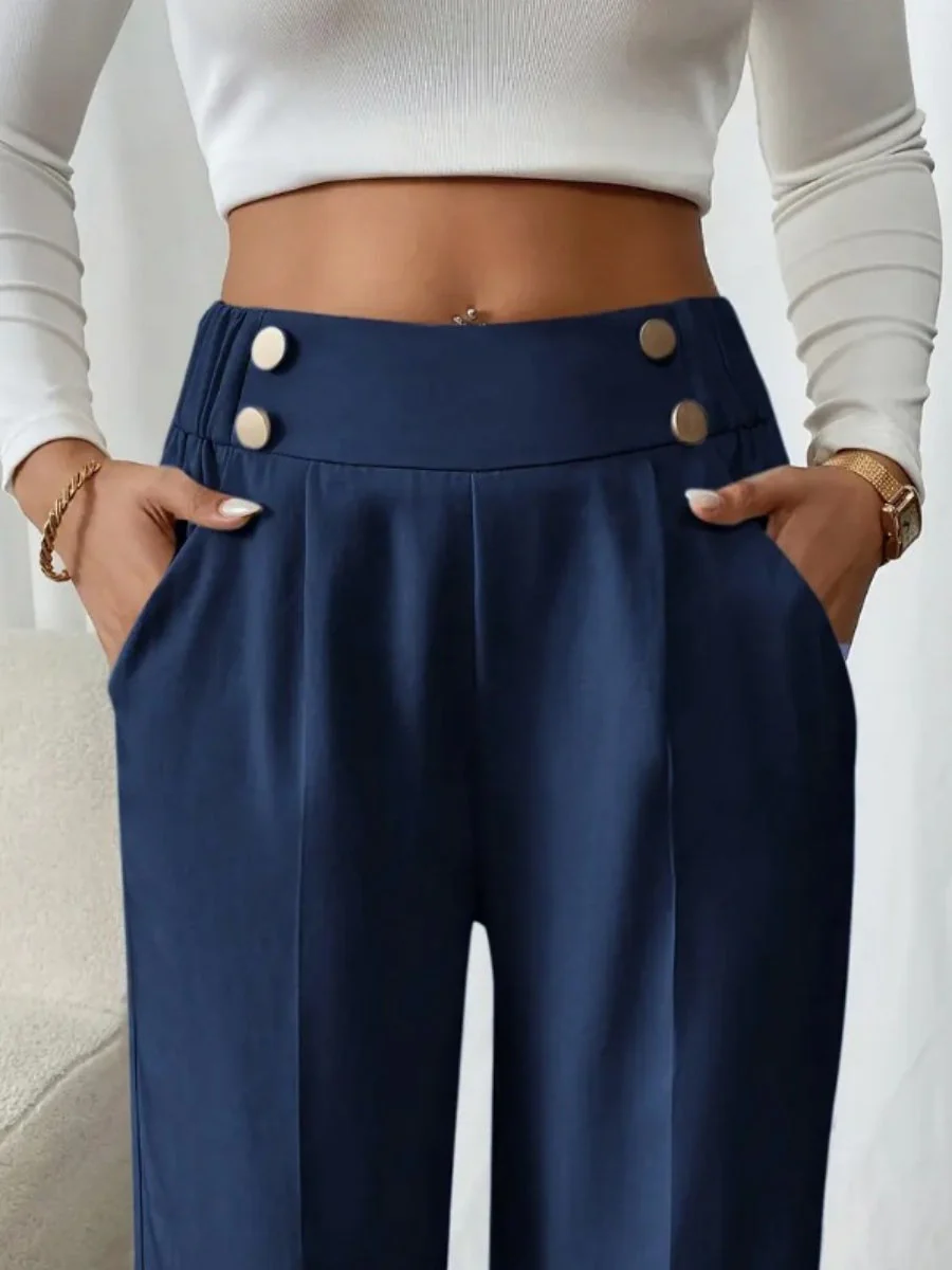 Casual High-waisted  Loose Straight leg Pocket Pants - Image 20